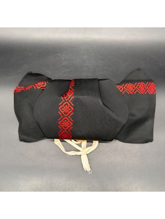 Vintage Japanese Obi Belt Pre Tied Bows Set Red Black Kimono Accessories Retro main image 14